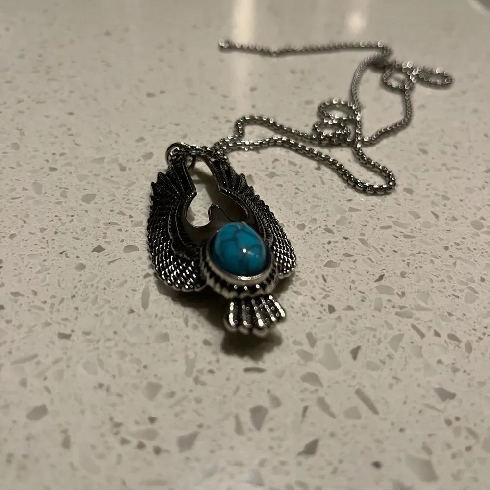 Faux Turquoise Eagle Pendant Necklace Accessory For Men‎